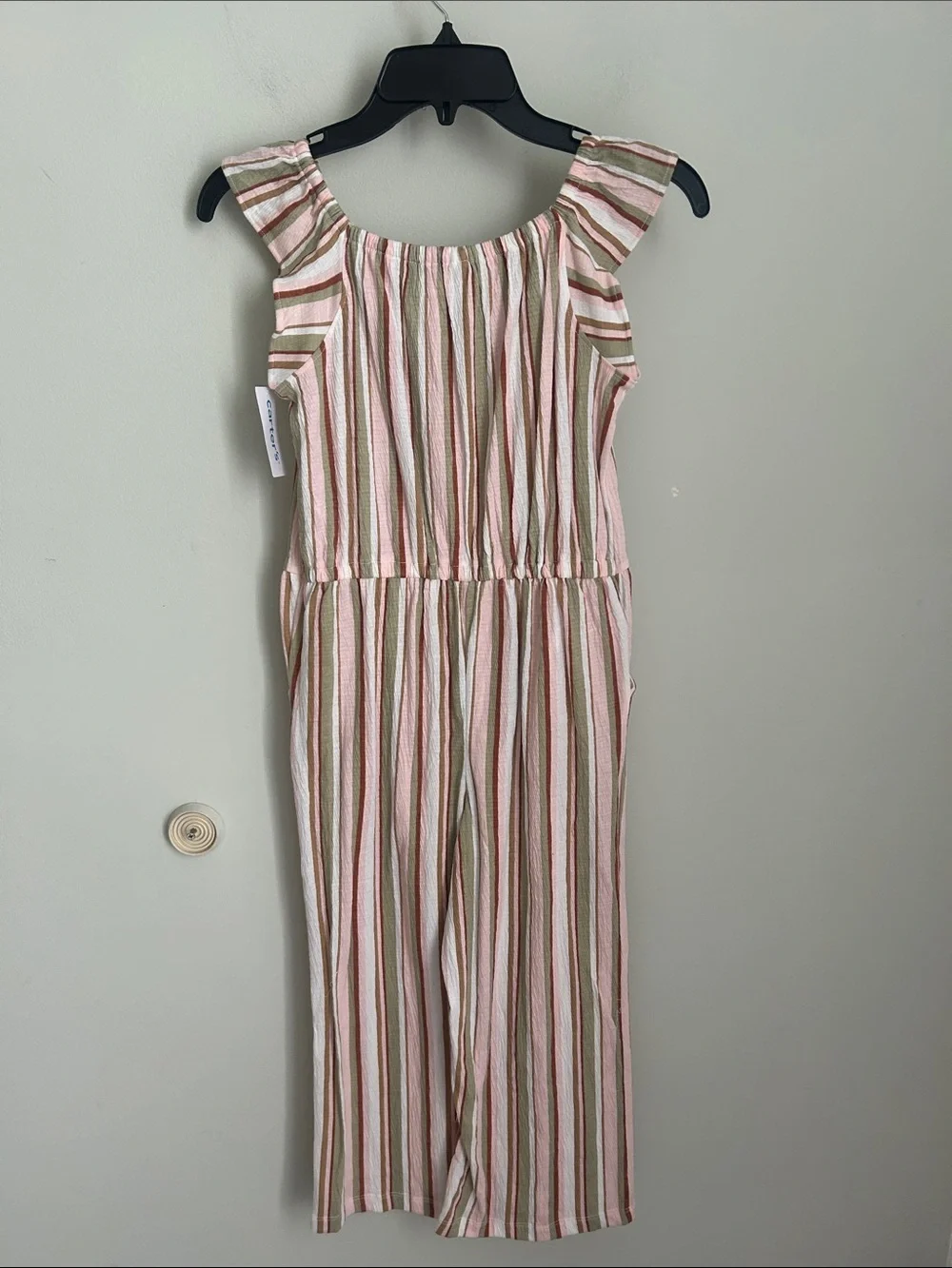 Carter's Pink and Olive Stripe Girls' Sleeveless Jumpsuit